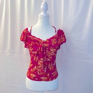 Women’s Free People Pink and Orange Off The Shoulder Crop Top With Bow Fron…